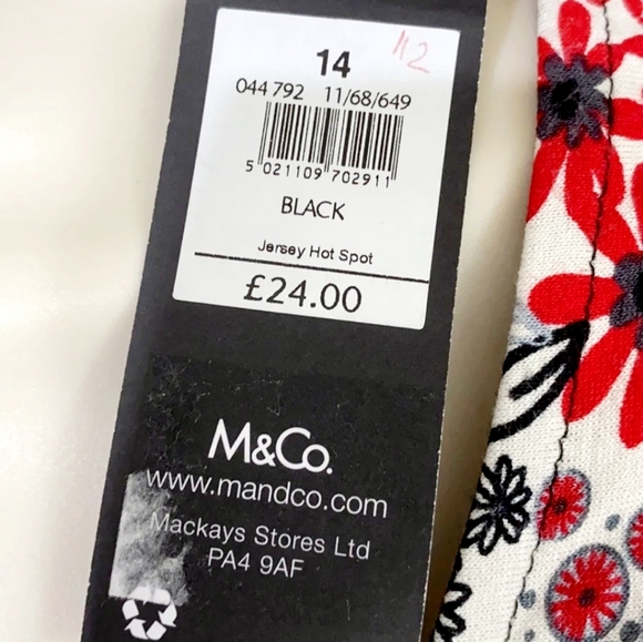 BNWT M&Co Patterned Scoop Neck Peplum Top Size UK 14 - Picture 4 of 5